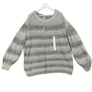 A.N.A.‎ Knit Sweater Womens Size 2X Puff Sleeve Stripe Ombre Preppy Cozy Comfy